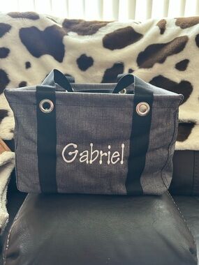 thirty-one Gray Canvas Kids Tote with Black Straps - Gabriel